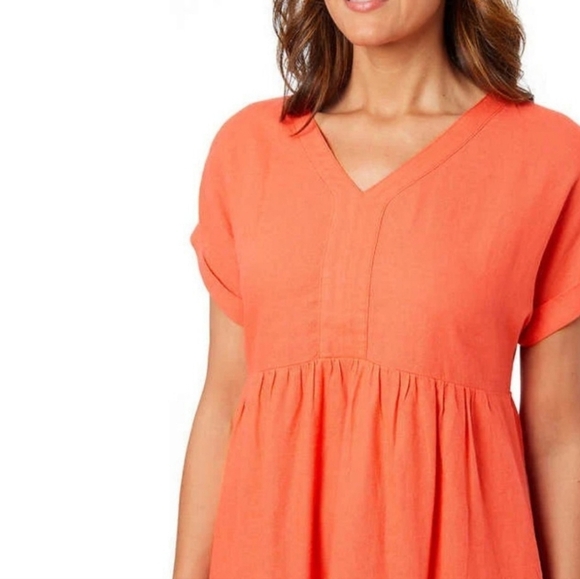 Briggs New York Coral Linen Dress Medium V-neck Short Sleeved - Picture 4 of 15